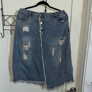 Distressed Denim Skirt 2XL